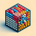 An abstract portrayal of a geometric series. Show numbers, 23 and 92, represented by equal quantities of small colored spheres, one group colored differently to show it's 92. Finally, represent the total sum 62813 as a larger, filled container containing these spheres without showing the actual count.